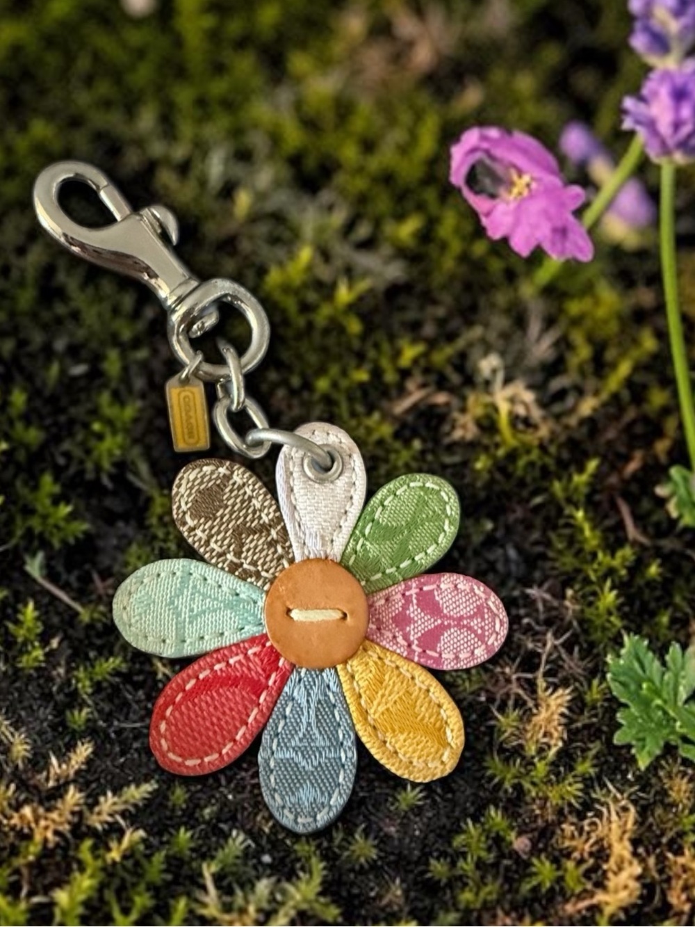 Coach Y2K vintage Daisy flower multicolor patchwork bag charm keychain - Picture 11 of 16